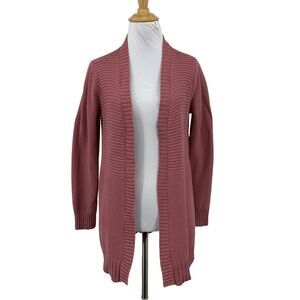 Marled Reunited Cardigan Women S Small Mauve Knitted Open Front Slit Hem Ribbed